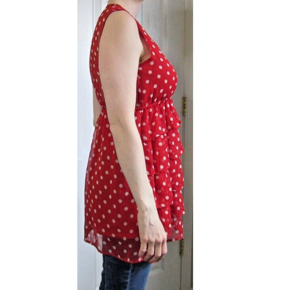 Red Blouse Sexy Micro Mini White Polka dots Vintage Babydoll Atmosphere Size 4 - Picture 3 of 9